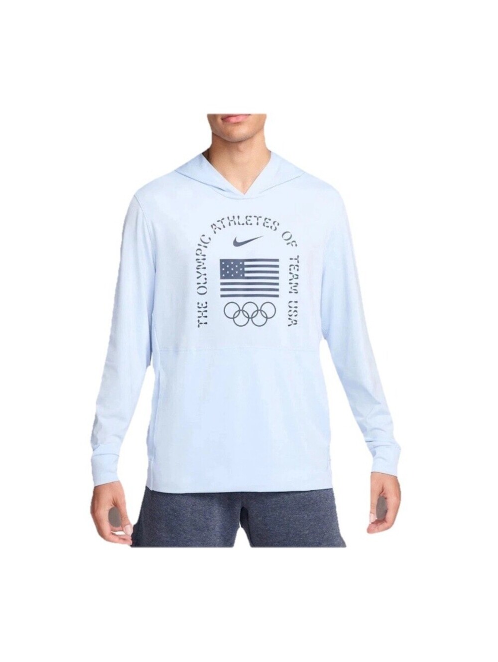 New Nike Team USA Olympics Dri-Fit Hoodie Light Blue Mens Medium FN0980-477